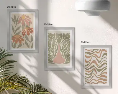 3-piece wall art set pastel floral illustrations with wavy abstract design