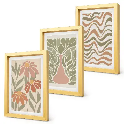 3-piece wall art set pastel floral illustrations with wavy abstract design