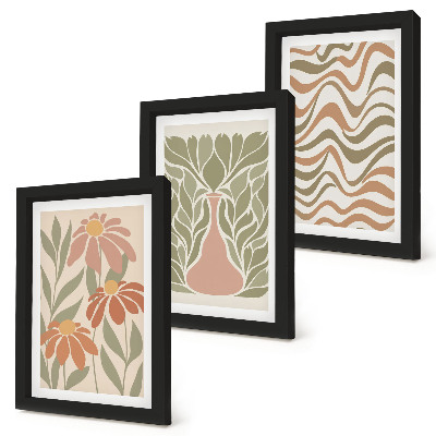 3-piece wall art set Pastel floral illustrations wavy abstract
