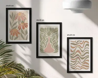 3-piece wall art set pastel floral illustrations with wavy abstract design