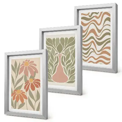 3-piece wall art set pastel floral illustrations with wavy abstract design