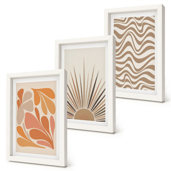 Framed triptych Sun boho pastel abstract shapes