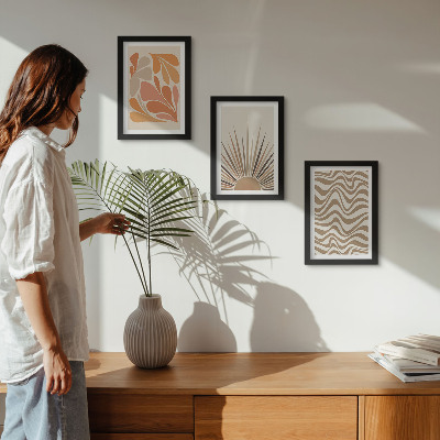 Framed triptych Sun boho pastel abstract shapes