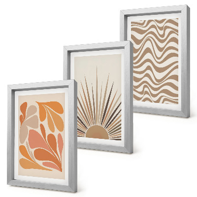 Framed triptych Sun boho pastel abstract shapes