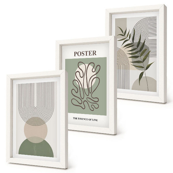 Framed triptych Geometric abstract botanical patterns poster