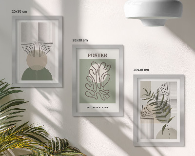 Framed triptych Geometric abstract botanical patterns poster