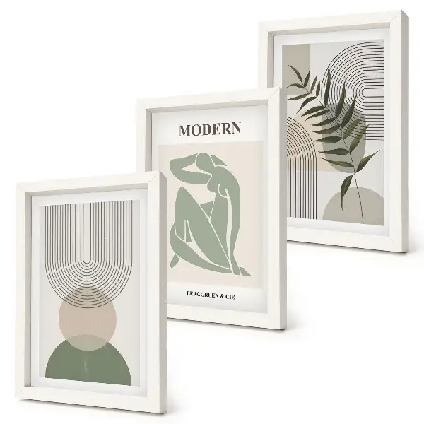 3-piece wall art set with stylish abstract shapes and plants