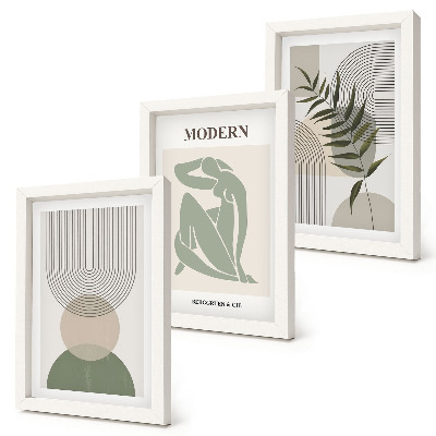 3-piece wall art set Stylish graphics with abstract shapes and plants
