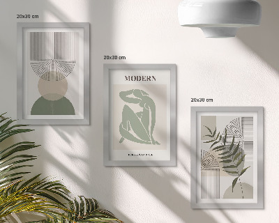 3-piece wall art set Stylish graphics with abstract shapes and plants