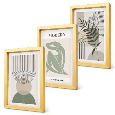 3-piece wall art set Stylish graphics with abstract shapes and plants