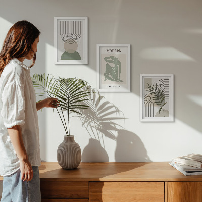 3-piece wall art set Stylish graphics with abstract shapes and plants