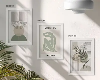 3-piece wall art set with stylish abstract shapes and plants