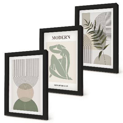 3-piece wall art set Stylish graphics with abstract shapes and plants
