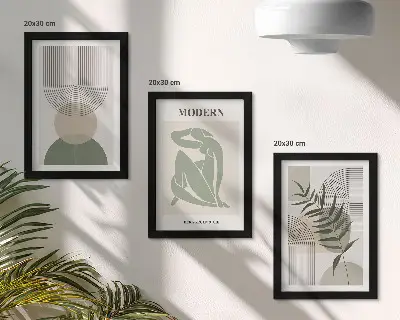 3-piece wall art set with stylish abstract shapes and plants