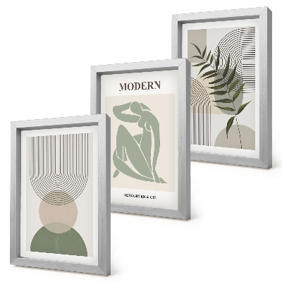 3-piece wall art set Stylish graphics with abstract shapes and plants