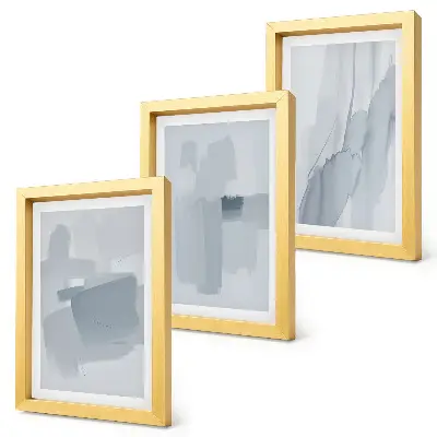 Photo frame wall with abstract watercolor style compositions