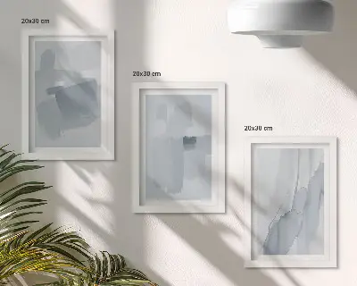 Photo frame wall with abstract watercolor style compositions