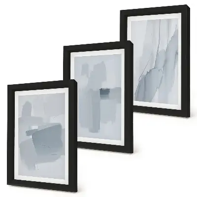 Photo frame wall with abstract watercolor style compositions