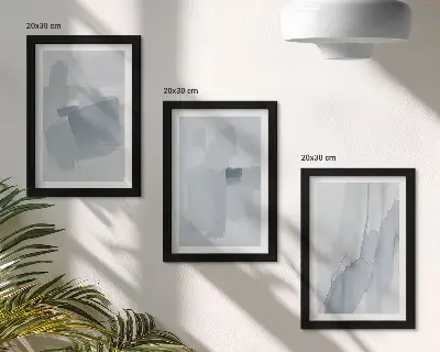 Photo frame wall with abstract watercolor style compositions