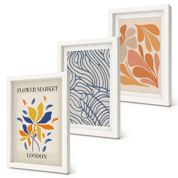 Framed triptych Modern style flowers with abstract patterns