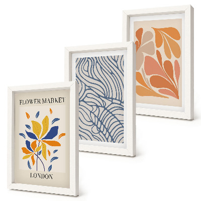 Framed triptych Modern style flowers with abstract patterns