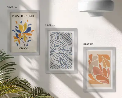 Modern style flowers with abstract patterns framed triptych