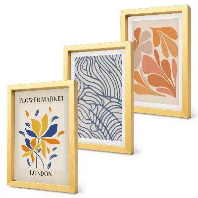 Modern style flowers with abstract patterns framed triptych