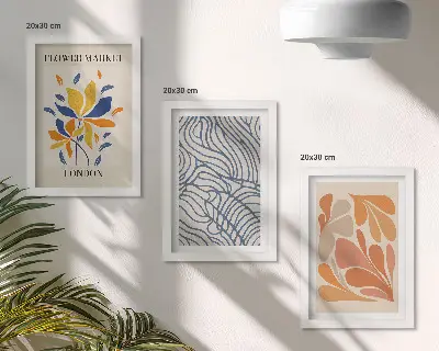 Modern style flowers with abstract patterns framed triptych