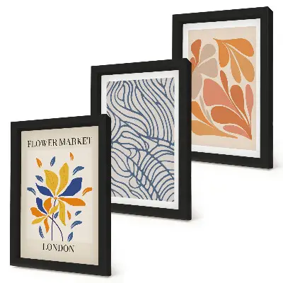 Modern style flowers with abstract patterns framed triptych