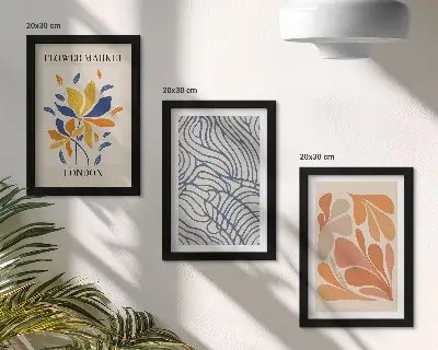 Modern style flowers with abstract patterns framed triptych