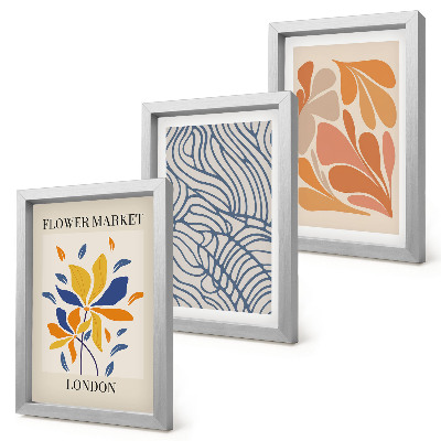 Framed triptych Modern style flowers with abstract patterns