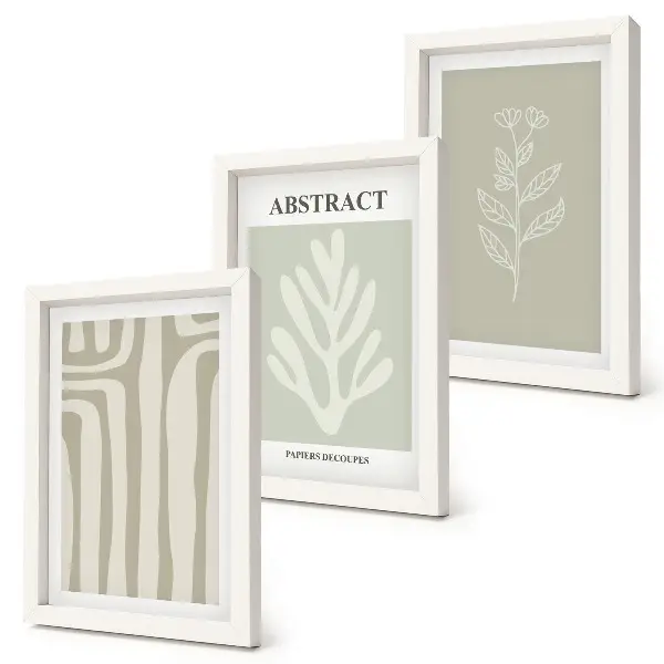 Abstract plant patterns in subdued colors framed triptych