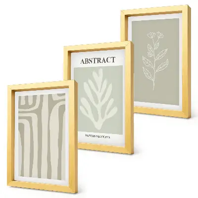 Abstract plant patterns in subdued colors framed triptych