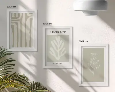 Abstract plant patterns in subdued colors framed triptych