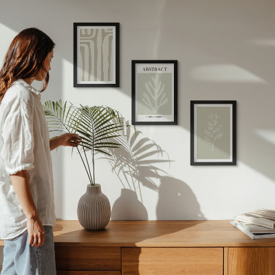 Framed triptych Abstract plant patterns in subdued colors