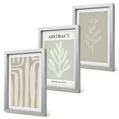 Abstract plant patterns in subdued colors framed triptych
