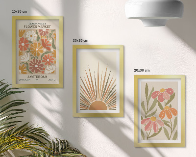 Framed triptych Flowers in pastel colors with sun rays