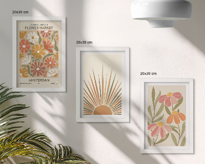 Framed triptych Flowers in pastel colors with sun rays