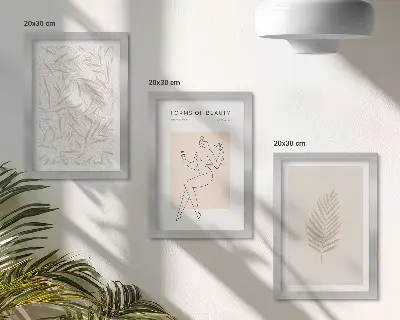 Minimalist botanical design motifs framed triptych