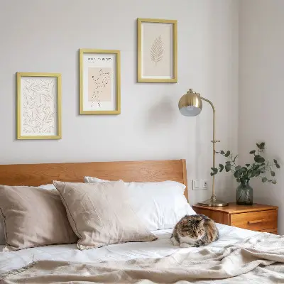 Minimalist botanical design motifs framed triptych