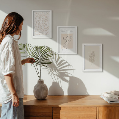 Framed triptych Minimalist botanical design motifs