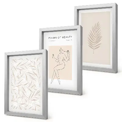 Minimalist botanical design motifs framed triptych