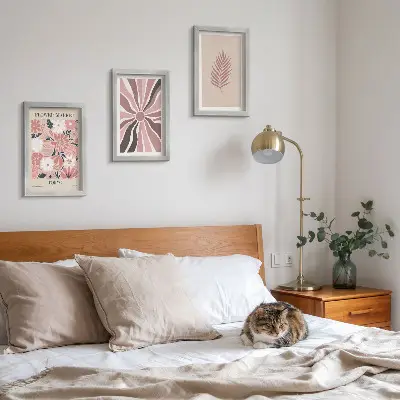 Floral patterns with leaves and geometric shapes framed triptych