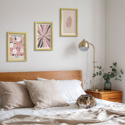 Framed triptych Floral patterns with leaves and geometric shapes