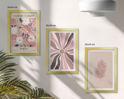 Framed triptych Floral patterns with leaves and geometric shapes