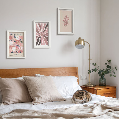 Framed triptych Floral patterns with leaves and geometric shapes