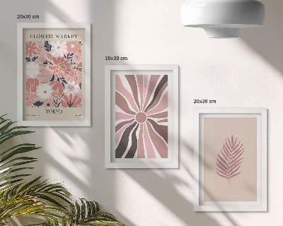 Framed triptych Floral patterns with leaves and geometric shapes