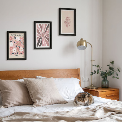 Framed triptych Floral patterns with leaves and geometric shapes