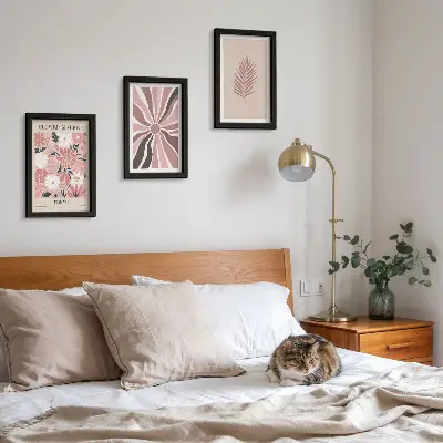 Floral patterns with leaves and geometric shapes framed triptych