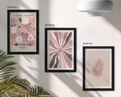 Framed triptych Floral patterns with leaves and geometric shapes